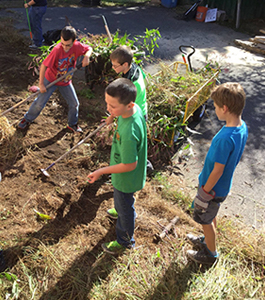 Students working in a garden